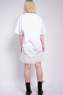 WHITE FEATHER HEM T-SHIRT DRESS
