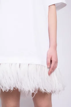 WHITE FEATHER HEM T-SHIRT DRESS