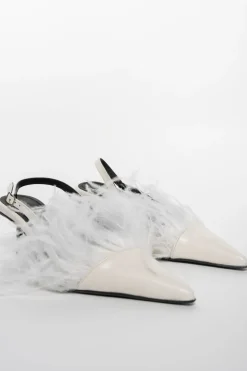 WHITE FEATHER SLING BACKS