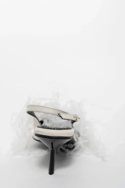 WHITE FEATHER SLING BACKS