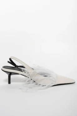 WHITE FEATHER SLING BACKS