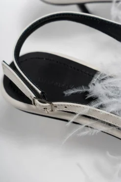 WHITE FEATHER SLING BACKS