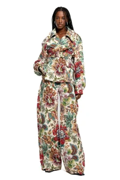 WHITE FLORAL BROCADE BOYFRIEND TROUSERS