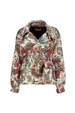 WHITE FLORAL BROCADE CROPPED TRENCH COAT STYLE JACKET