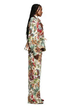 WHITE FLORAL BROCADE CROPPED TRENCH COAT STYLE JACKET