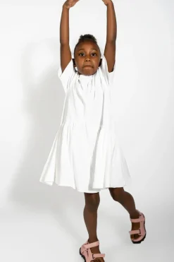 WHITE GATHERED JERSEY T-SHIRT DRESS