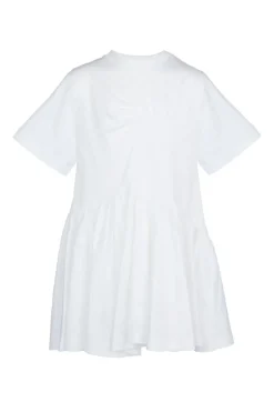 WHITE GATHERED JERSEY T-SHIRT DRESS