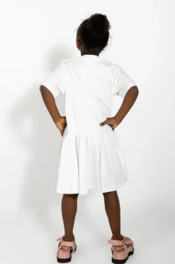 WHITE GATHERED JERSEY T-SHIRT DRESS