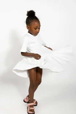 WHITE GATHERED JERSEY T-SHIRT DRESS