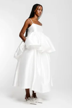 WHITE HIGH WAIST PLEATED FULL SKIRT