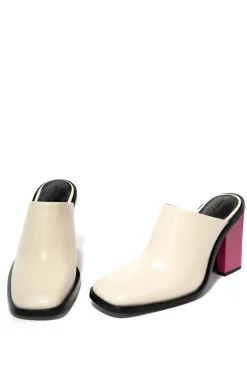 WHITE LEATHER MULE W/ M'A HEEL