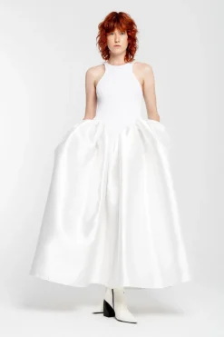 WHITE LONG DRESS WITH FULL SKIRT