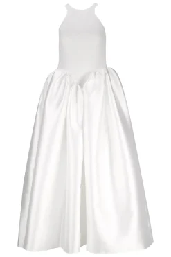 WHITE LONG DRESS WITH FULL SKIRT