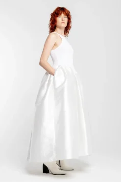 WHITE LONG DRESS WITH FULL SKIRT