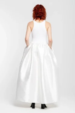 WHITE LONG DRESS WITH FULL SKIRT