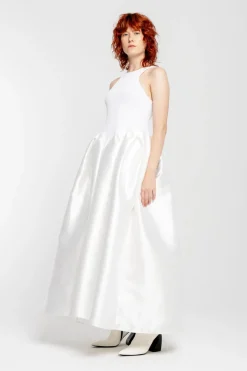 WHITE LONG DRESS WITH FULL SKIRT