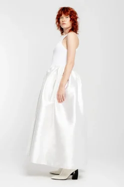 WHITE LONG DRESS WITH FULL SKIRT
