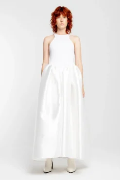 WHITE LONG DRESS WITH FULL SKIRT