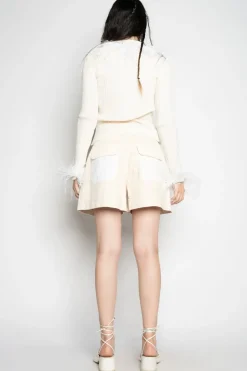 WHITE MERINO WOOL CARDIGAN WITH FEATHERS