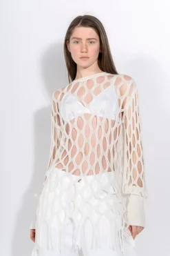 WHITE NET LONG SLEEVE TOP