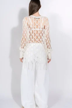 WHITE NET LONG SLEEVE TOP