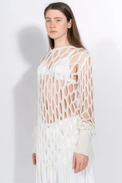 WHITE NET LONG SLEEVE TOP