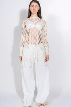 WHITE NET LONG SLEEVE TOP