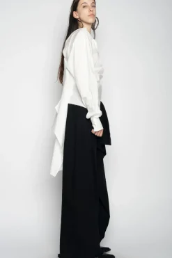 WHITE ONE SHOULDER DRAPED SHIRT