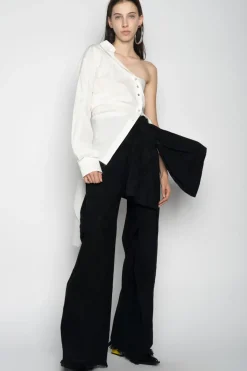 WHITE ONE SHOULDER DRAPED SHIRT