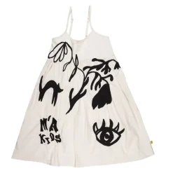WHITE OVERSIZED SPAGHETTI DRESS WITH EMBROIDERY