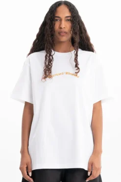 WHITE OVERSIZED T-SHIRT WITH GOLD LOGO