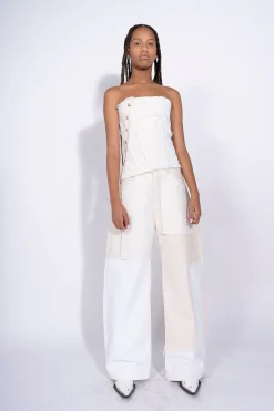 WHITE PATCHWORK BOYFRIEND TROUSERS