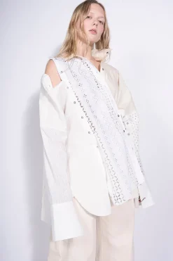 WHITE PATCHWORK DECONSTRUCTED SHIRT