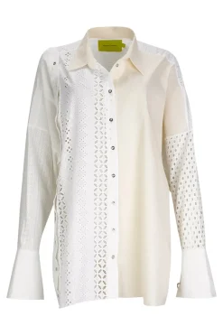 WHITE PATCHWORK DECONSTRUCTED SHIRT