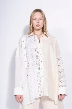 WHITE PATCHWORK DECONSTRUCTED SHIRT
