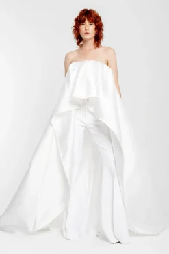 WHITE PLEATED STRAPLESS TRAIN TOP