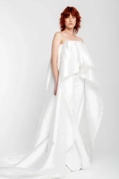 WHITE PLEATED STRAPLESS TRAIN TOP