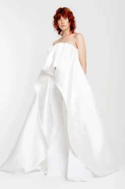 WHITE PLEATED STRAPLESS TRAIN TOP