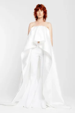 WHITE PLEATED STRAPLESS TRAIN TOP