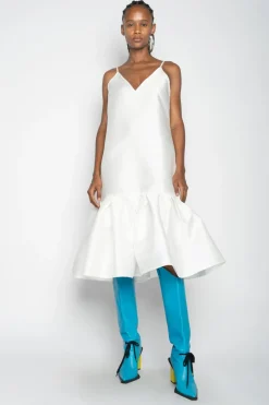 WHITE PUFF HEM SLIP DRESS