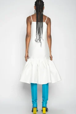 WHITE PUFF HEM SLIP DRESS