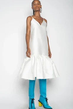 WHITE PUFF HEM SLIP DRESS
