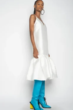 WHITE PUFF HEM SLIP DRESS