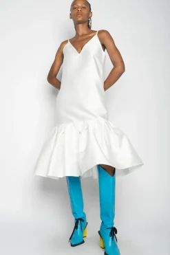 WHITE PUFF HEM SLIP DRESS