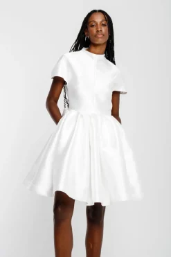 WHITE SHORT SLEEVE PUFF SKIRT DRESS