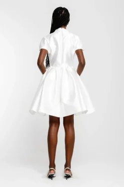 WHITE SHORT SLEEVE PUFF SKIRT DRESS
