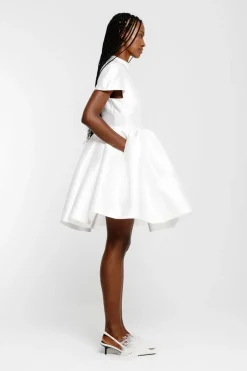 WHITE SHORT SLEEVE PUFF SKIRT DRESS