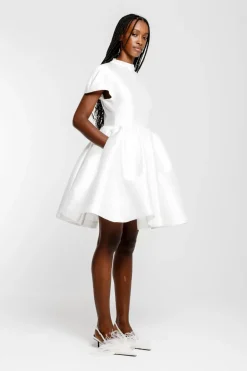 WHITE SHORT SLEEVE PUFF SKIRT DRESS