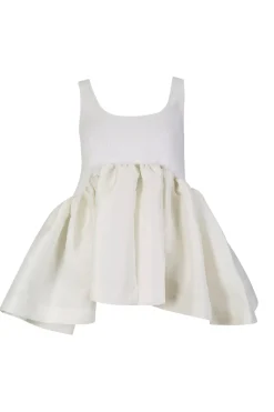 WHITE SLEEVELESS PUFF HEM TOP