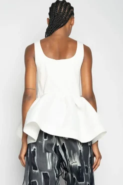 WHITE SLEEVELESS PUFF HEM TOP